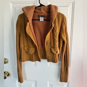 BB JEANS Women’s Sherpa Lined Knit Cardigan Sweater Size Medium Mustard